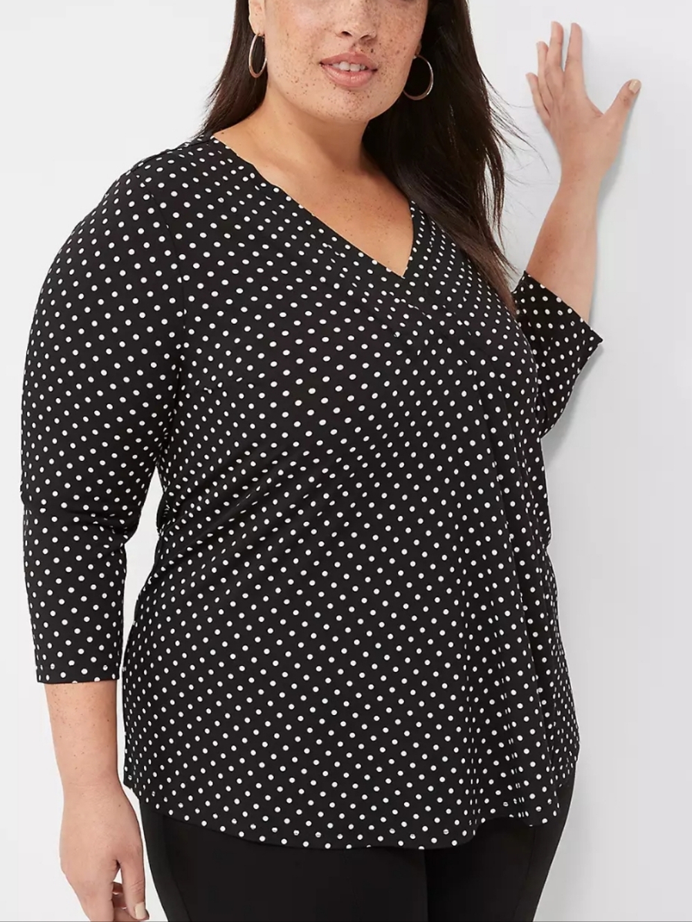 Lane Bryant Swing Three Quarter Sleeve Polka Dot Blouse #3560